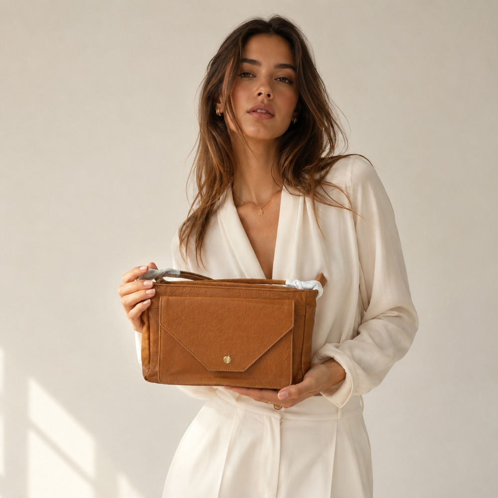 LUXEORIA Women's UNISEX New Crossbody Bag Brown Genuine Leather HANDMADE